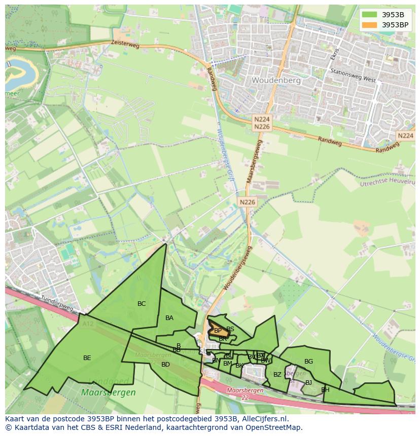 Afbeelding van het postcodegebied 3953 BP op de kaart.