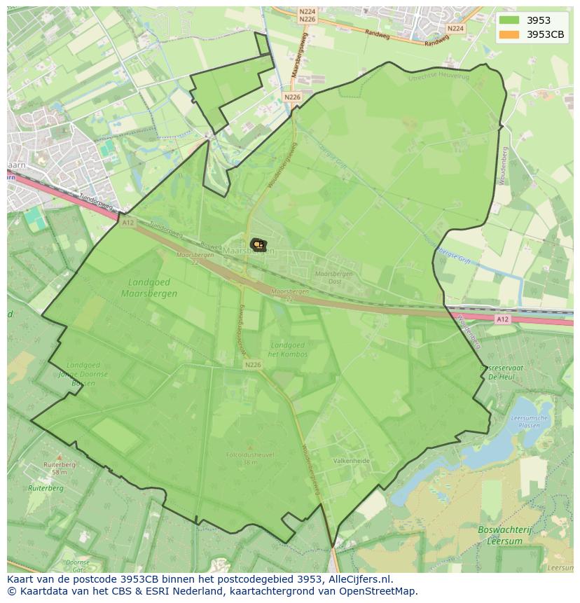 Afbeelding van het postcodegebied 3953 CB op de kaart.
