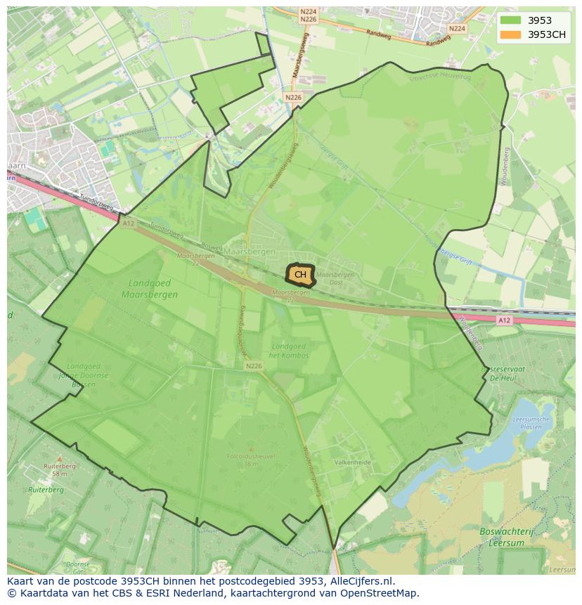 Afbeelding van het postcodegebied 3953 CH op de kaart.