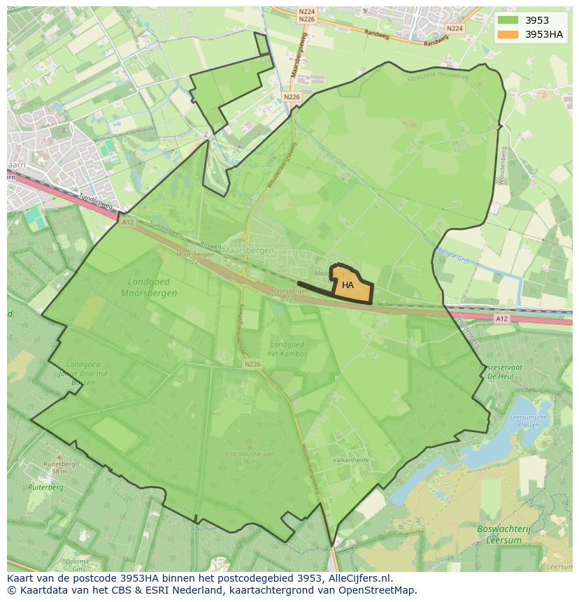 Afbeelding van het postcodegebied 3953 HA op de kaart.