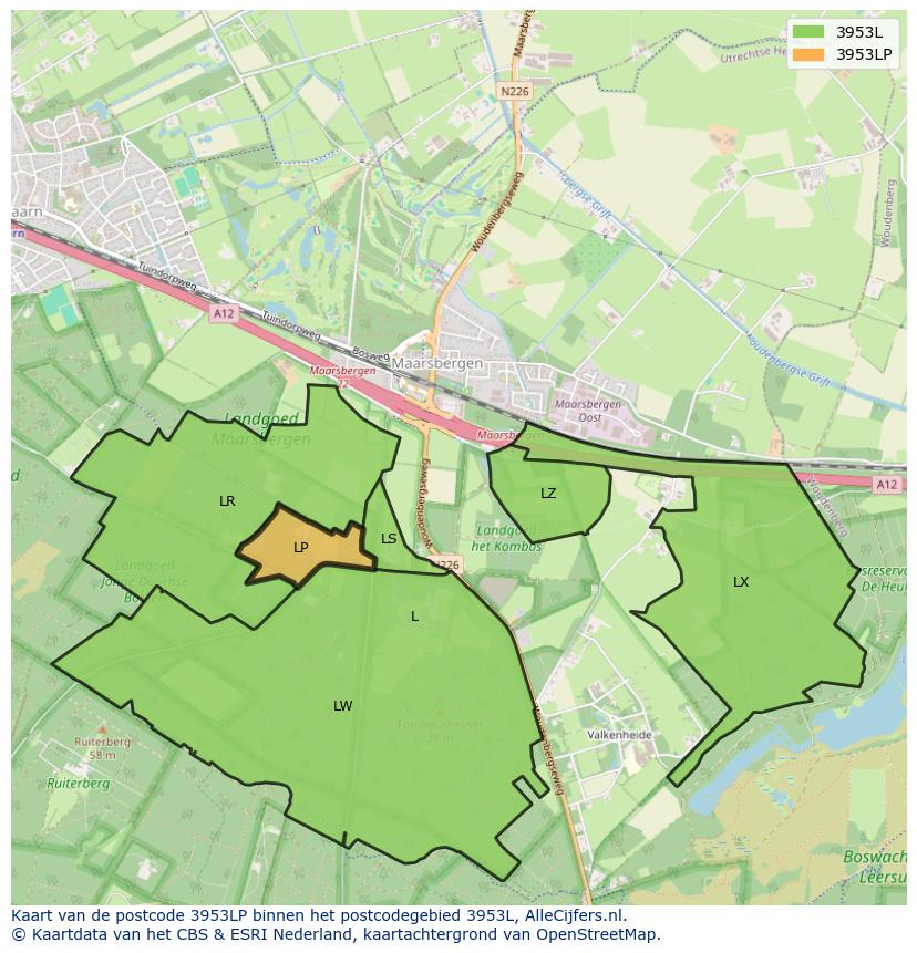 Afbeelding van het postcodegebied 3953 LP op de kaart.