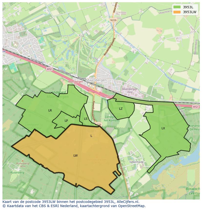 Afbeelding van het postcodegebied 3953 LW op de kaart.