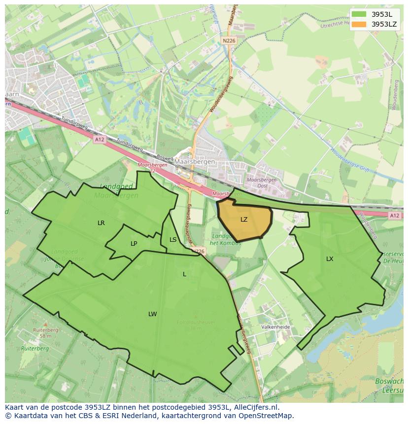 Afbeelding van het postcodegebied 3953 LZ op de kaart.