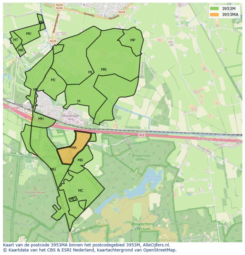Afbeelding van het postcodegebied 3953 MA op de kaart.