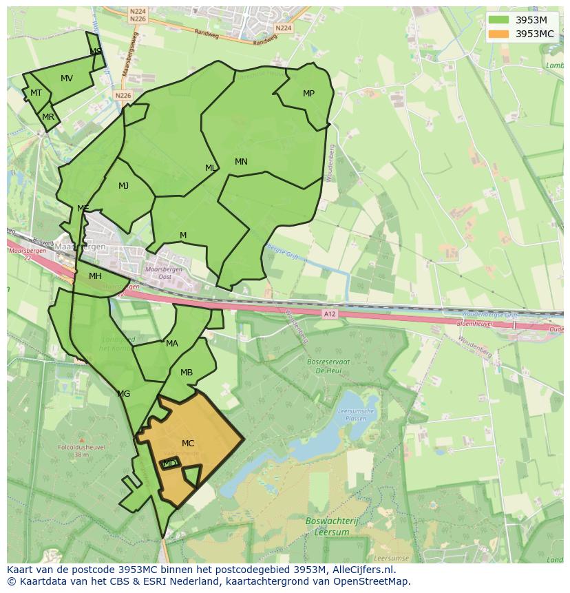 Afbeelding van het postcodegebied 3953 MC op de kaart.