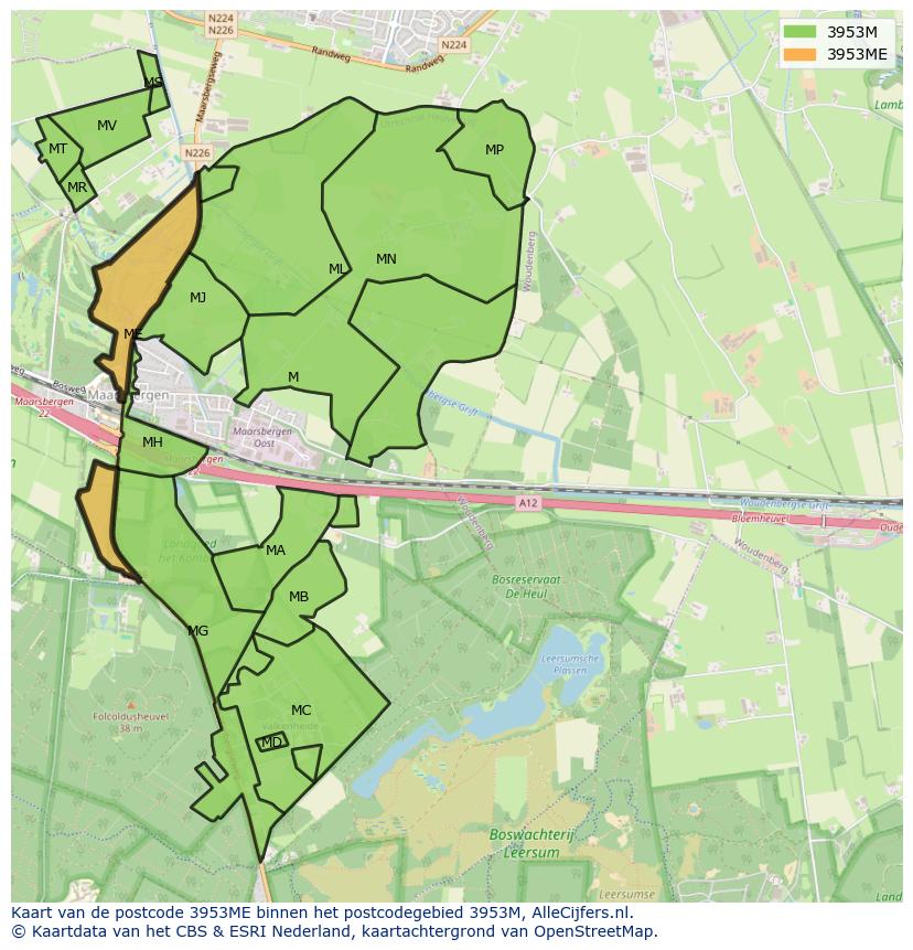 Afbeelding van het postcodegebied 3953 ME op de kaart.