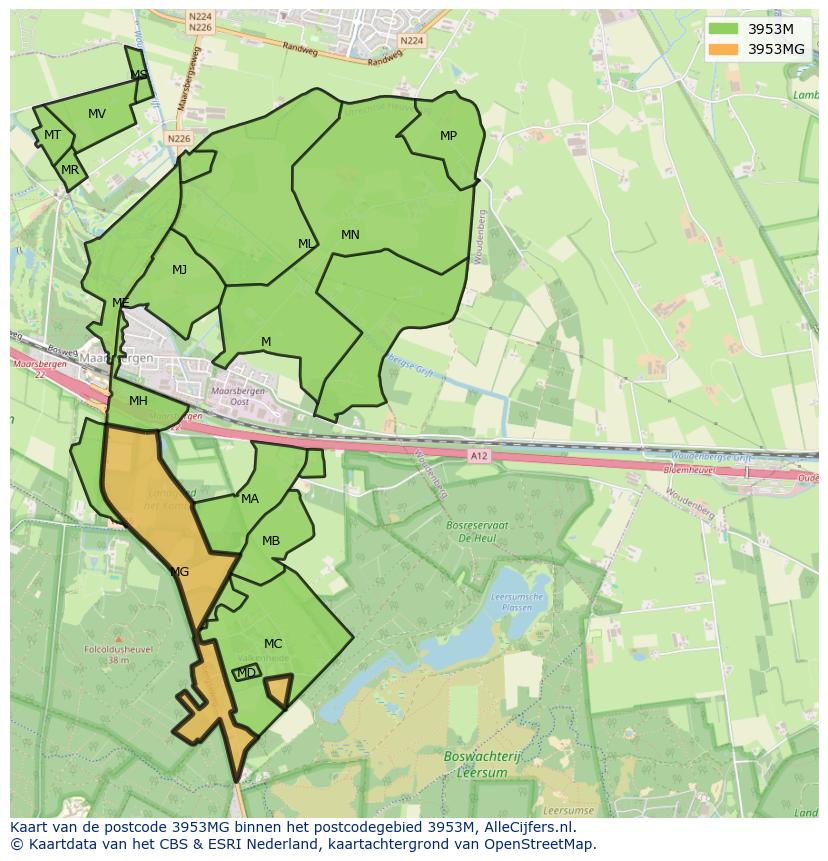 Afbeelding van het postcodegebied 3953 MG op de kaart.