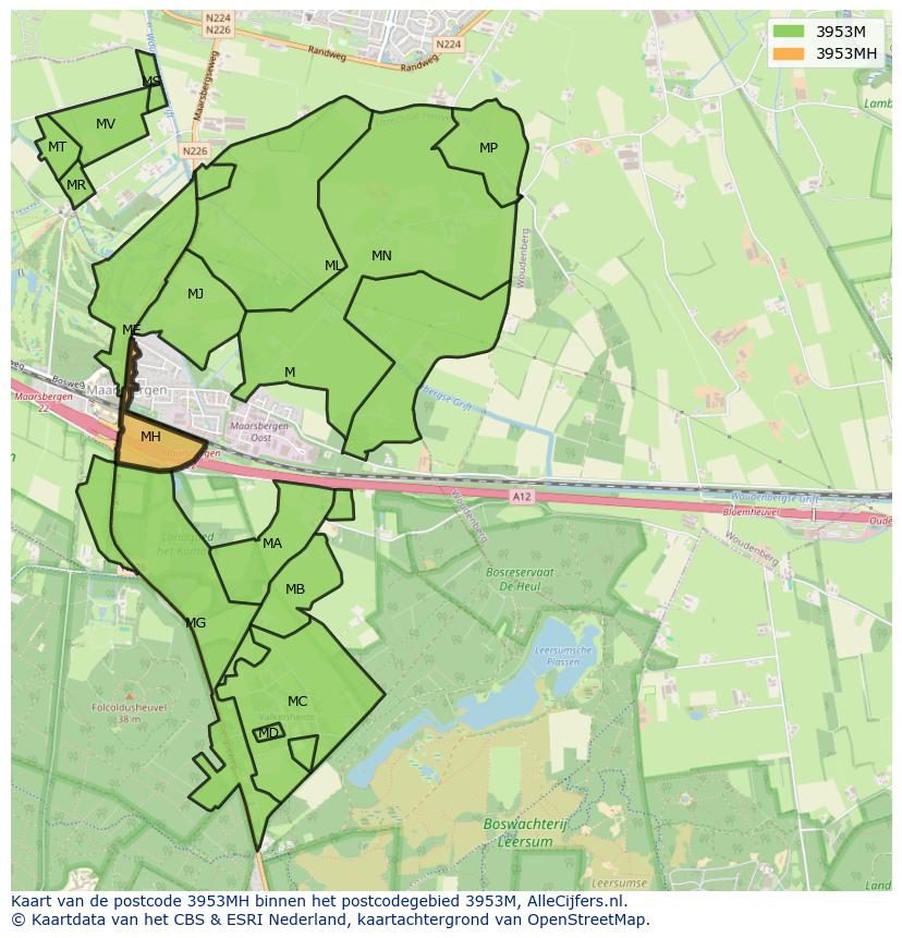 Afbeelding van het postcodegebied 3953 MH op de kaart.