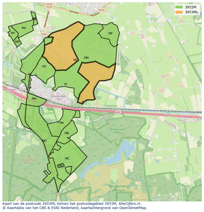 Afbeelding van het postcodegebied 3953 ML op de kaart.