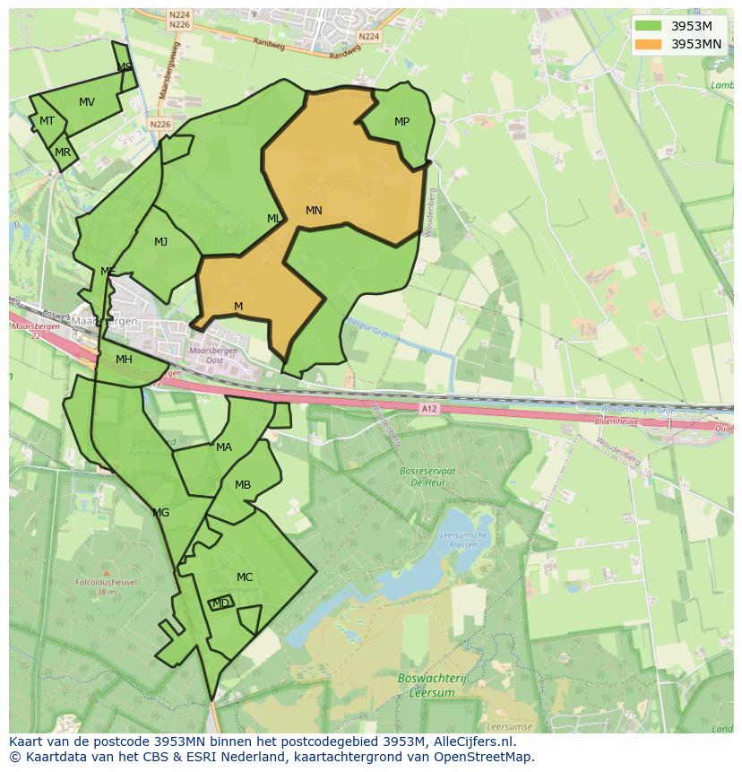 Afbeelding van het postcodegebied 3953 MN op de kaart.