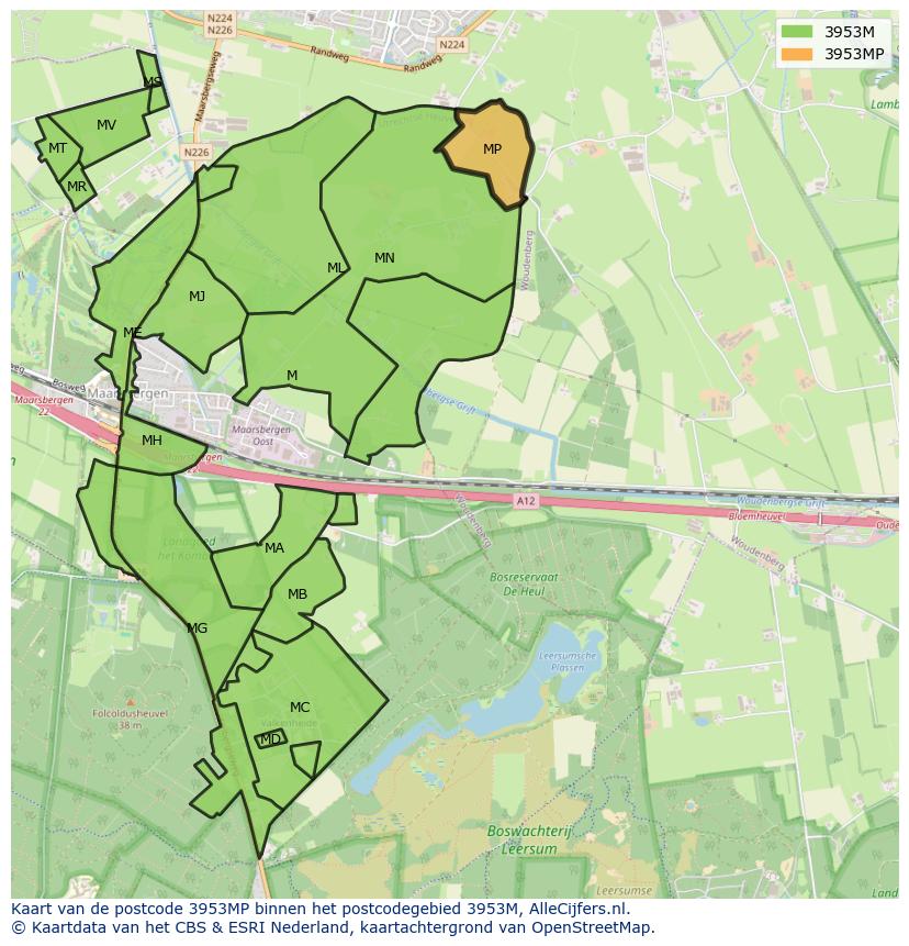 Afbeelding van het postcodegebied 3953 MP op de kaart.