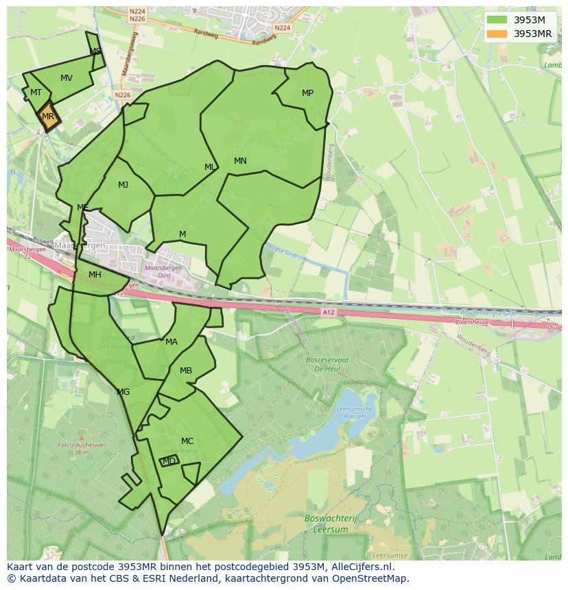 Afbeelding van het postcodegebied 3953 MR op de kaart.