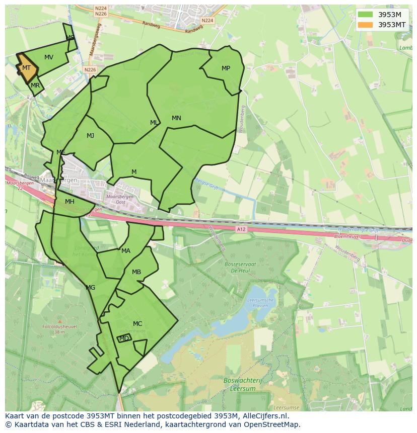 Afbeelding van het postcodegebied 3953 MT op de kaart.