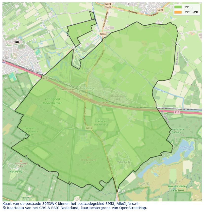 Afbeelding van het postcodegebied 3953 WK op de kaart.