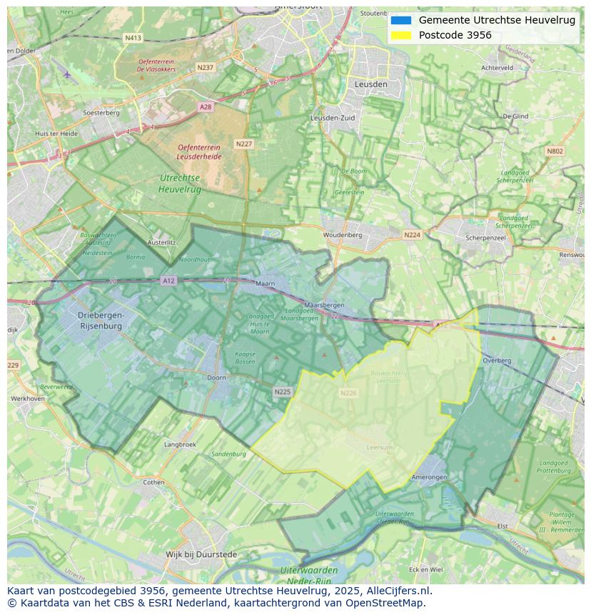 Afbeelding van het postcodegebied 3956 op de kaart.