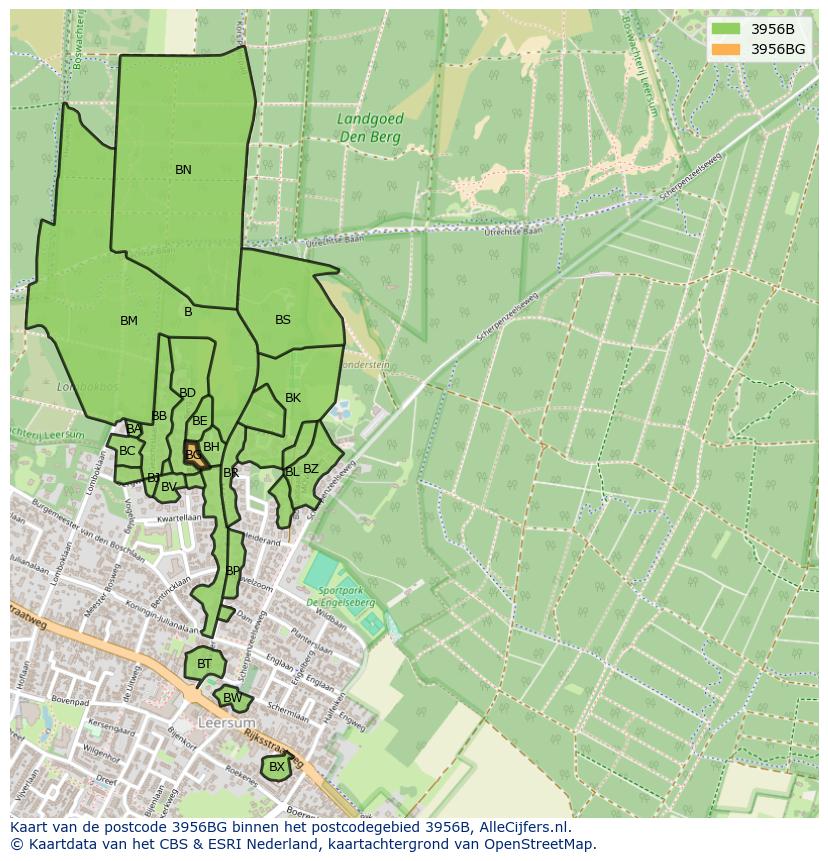 Afbeelding van het postcodegebied 3956 BG op de kaart.