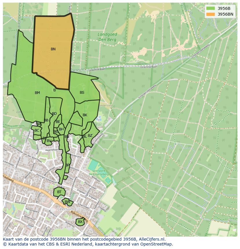 Afbeelding van het postcodegebied 3956 BN op de kaart.
