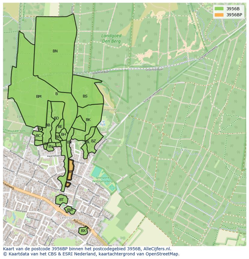 Afbeelding van het postcodegebied 3956 BP op de kaart.