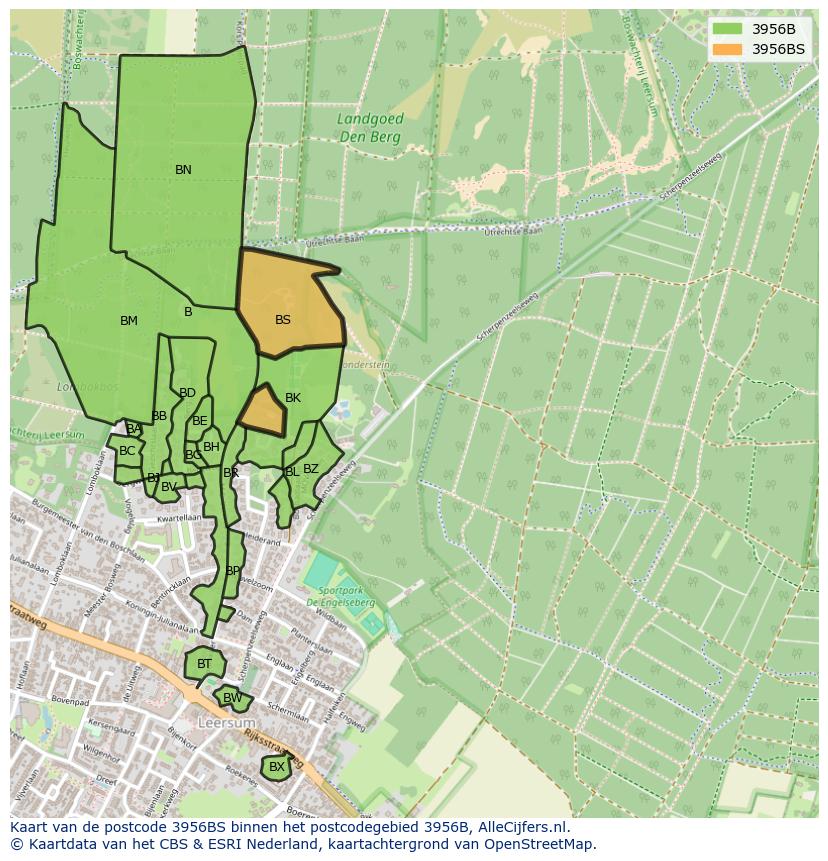 Afbeelding van het postcodegebied 3956 BS op de kaart.