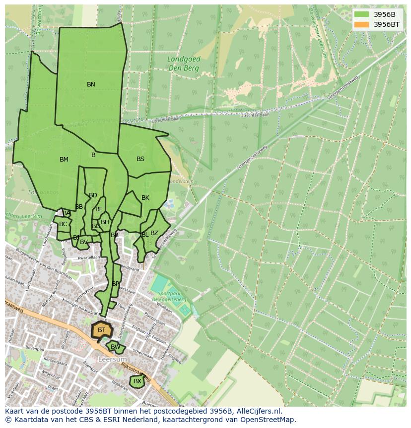 Afbeelding van het postcodegebied 3956 BT op de kaart.