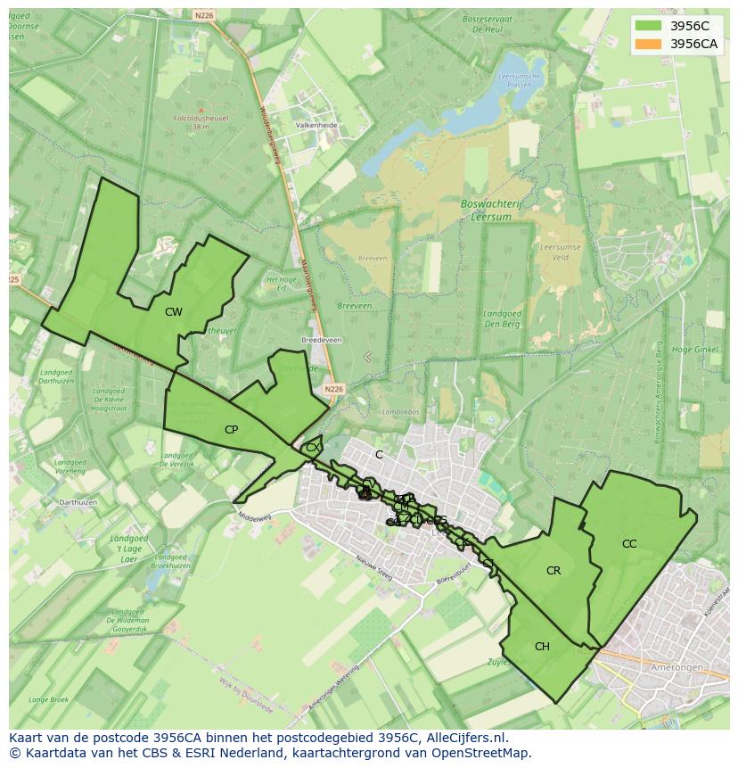 Afbeelding van het postcodegebied 3956 CA op de kaart.