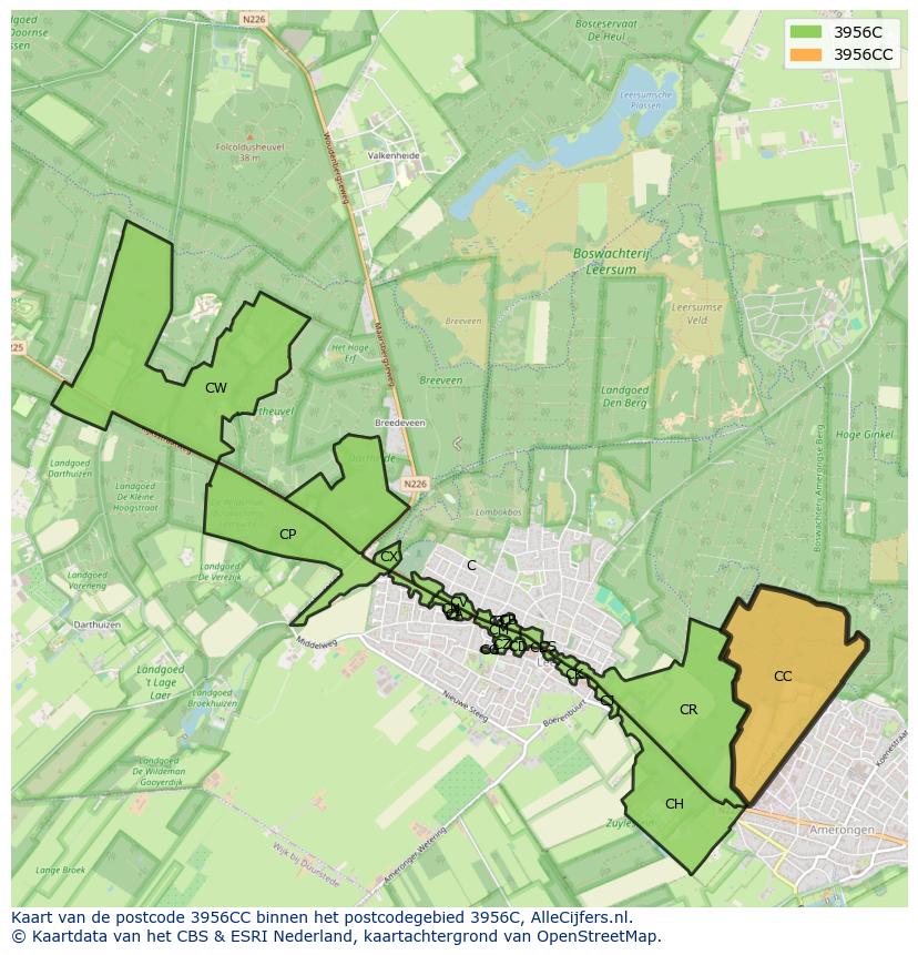 Afbeelding van het postcodegebied 3956 CC op de kaart.