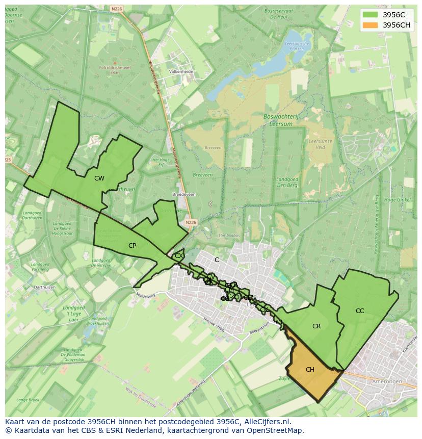 Afbeelding van het postcodegebied 3956 CH op de kaart.