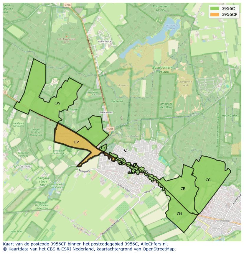 Afbeelding van het postcodegebied 3956 CP op de kaart.