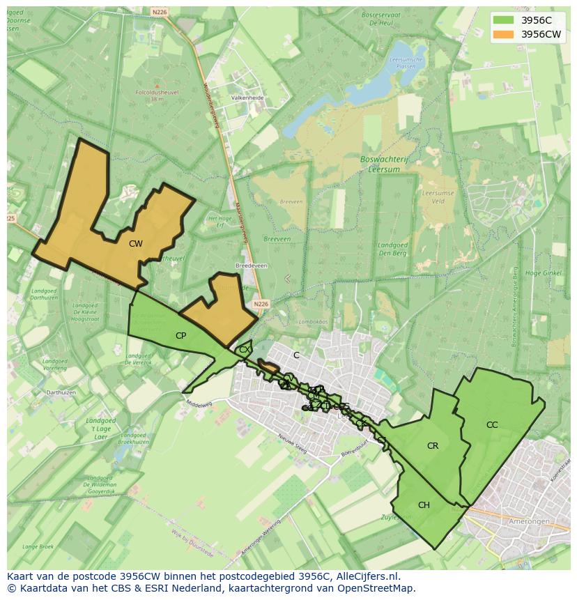 Afbeelding van het postcodegebied 3956 CW op de kaart.