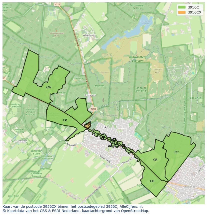 Afbeelding van het postcodegebied 3956 CX op de kaart.