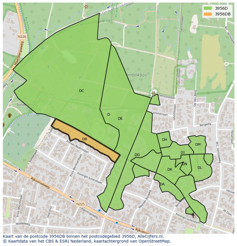 Afbeelding van het postcodegebied 3956 DB op de kaart.