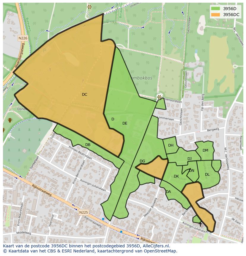 Afbeelding van het postcodegebied 3956 DC op de kaart.