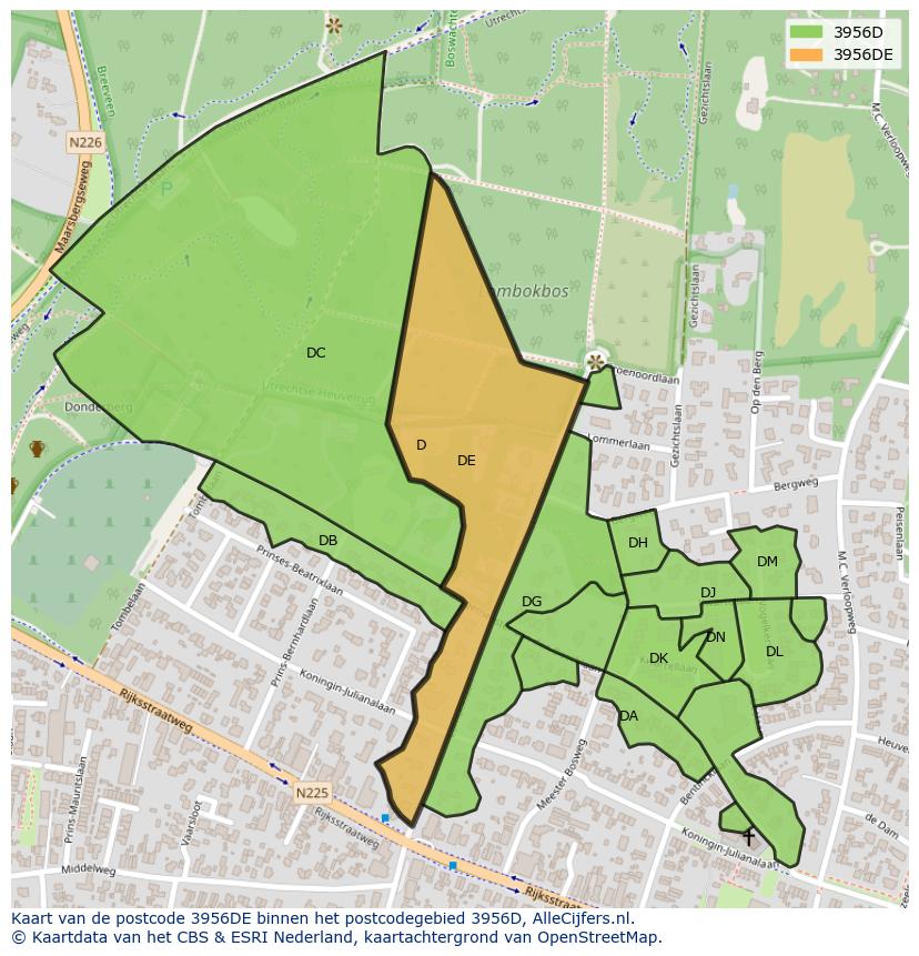 Afbeelding van het postcodegebied 3956 DE op de kaart.