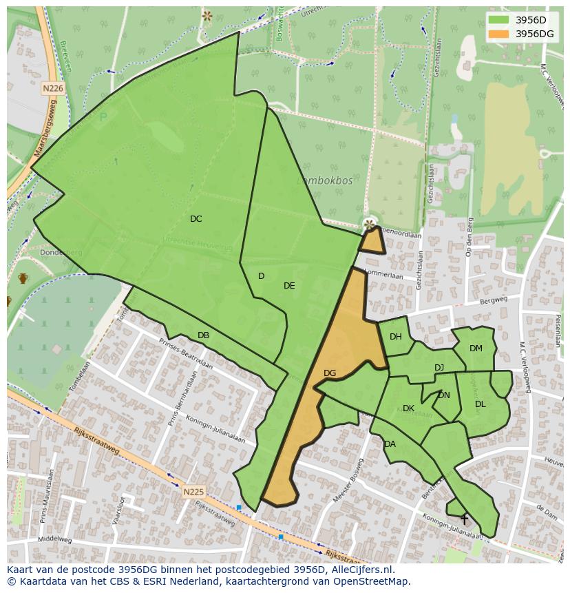 Afbeelding van het postcodegebied 3956 DG op de kaart.