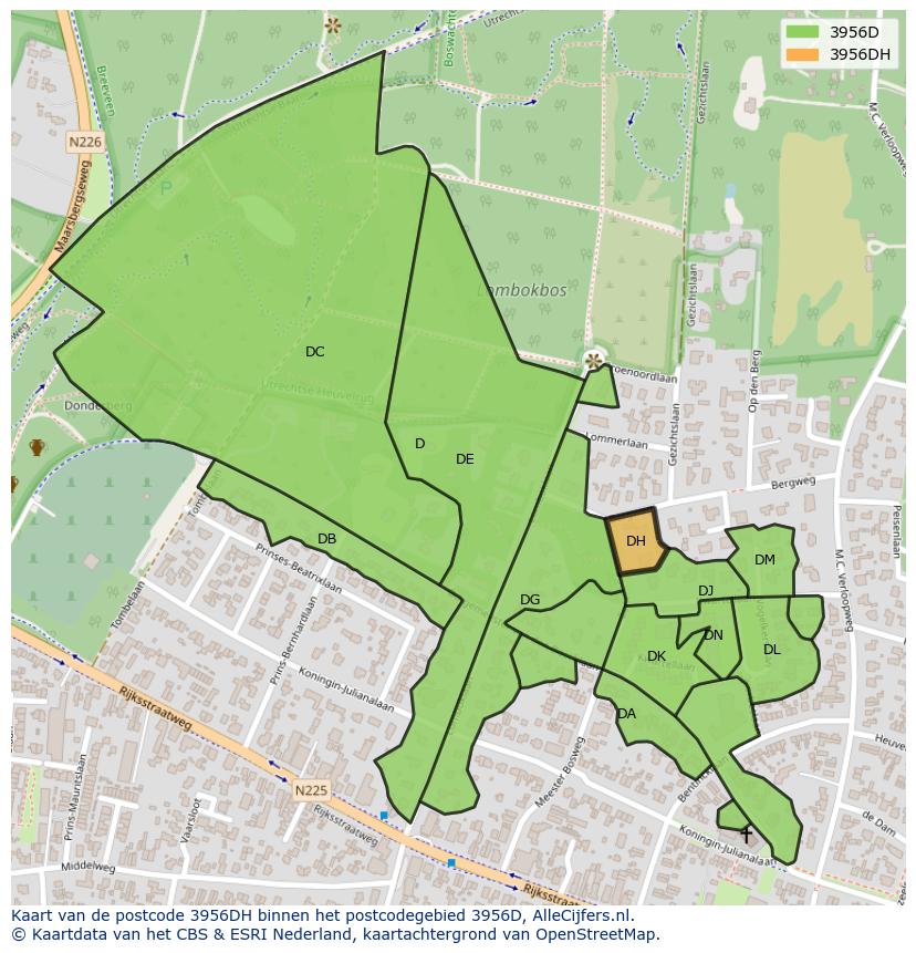 Afbeelding van het postcodegebied 3956 DH op de kaart.
