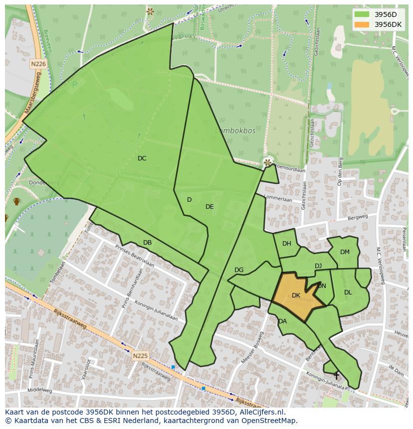 Afbeelding van het postcodegebied 3956 DK op de kaart.