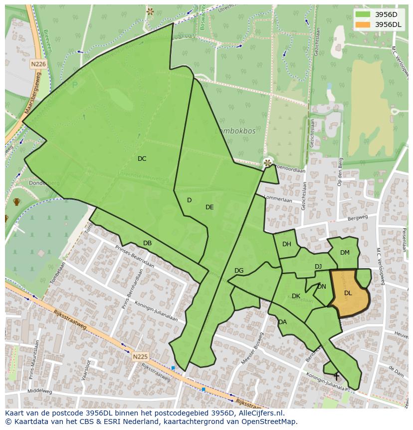 Afbeelding van het postcodegebied 3956 DL op de kaart.