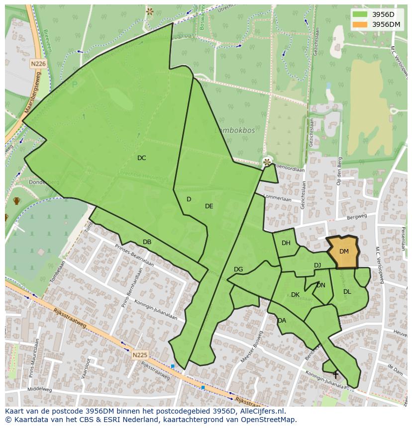 Afbeelding van het postcodegebied 3956 DM op de kaart.