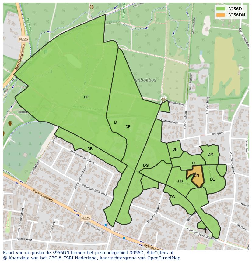 Afbeelding van het postcodegebied 3956 DN op de kaart.