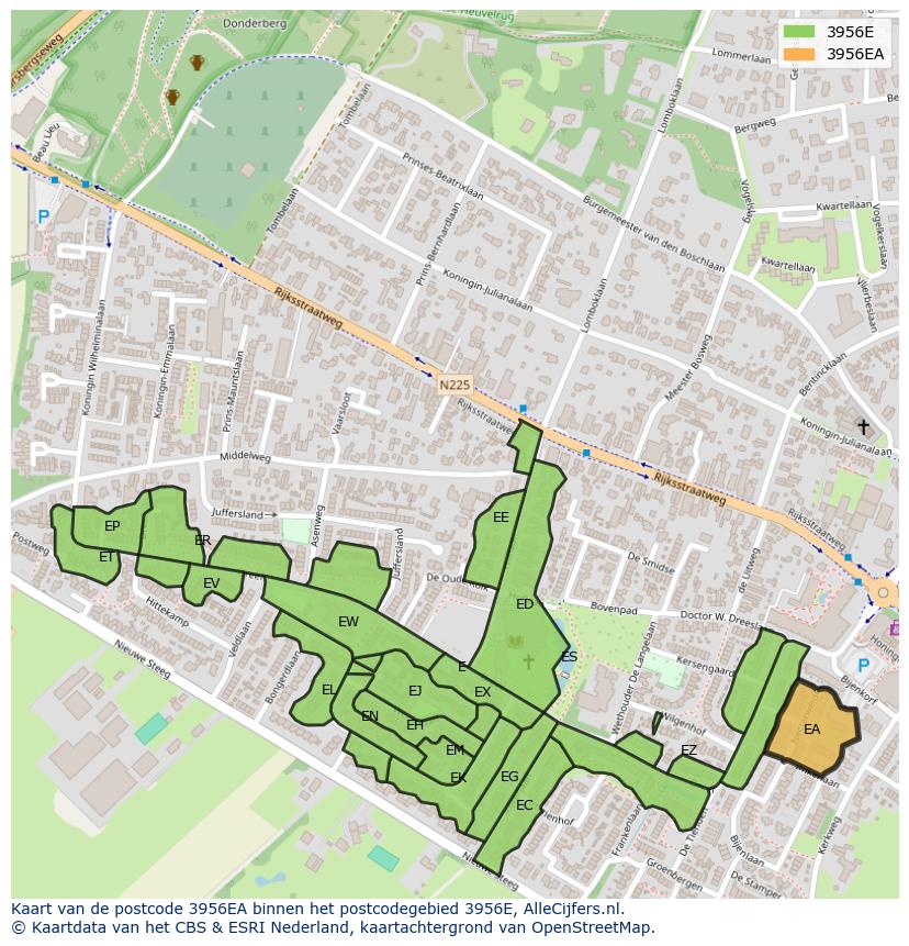 Afbeelding van het postcodegebied 3956 EA op de kaart.
