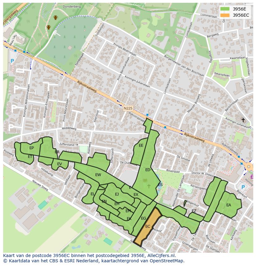 Afbeelding van het postcodegebied 3956 EC op de kaart.