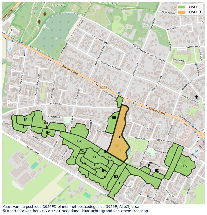 Afbeelding van het postcodegebied 3956 ED op de kaart.