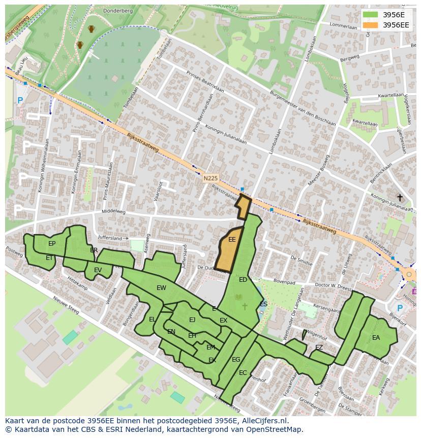 Afbeelding van het postcodegebied 3956 EE op de kaart.
