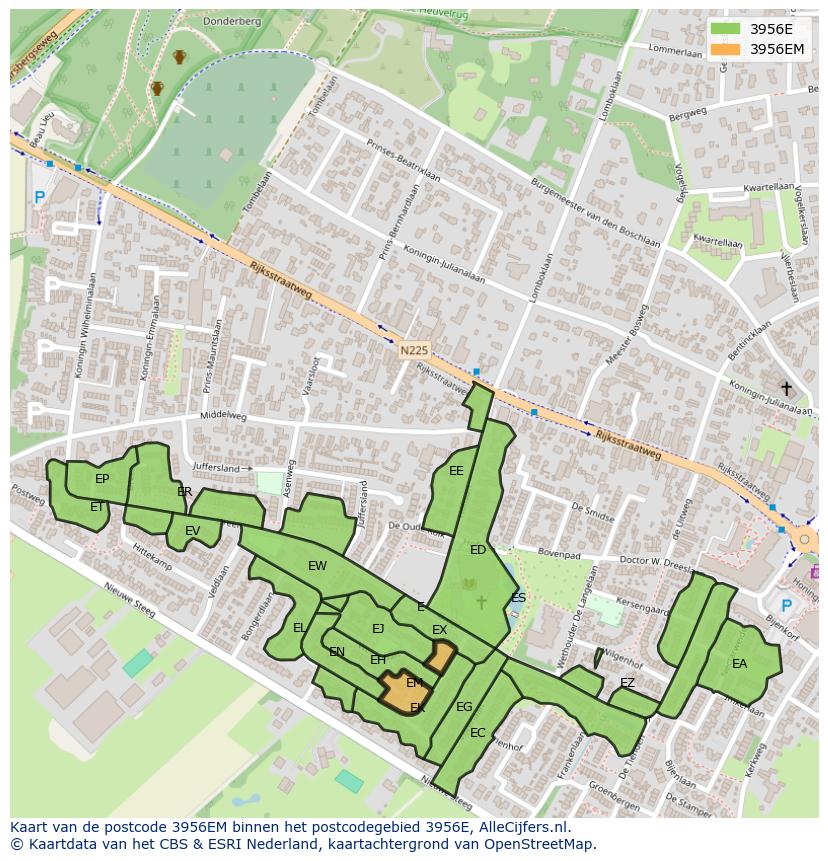 Afbeelding van het postcodegebied 3956 EM op de kaart.