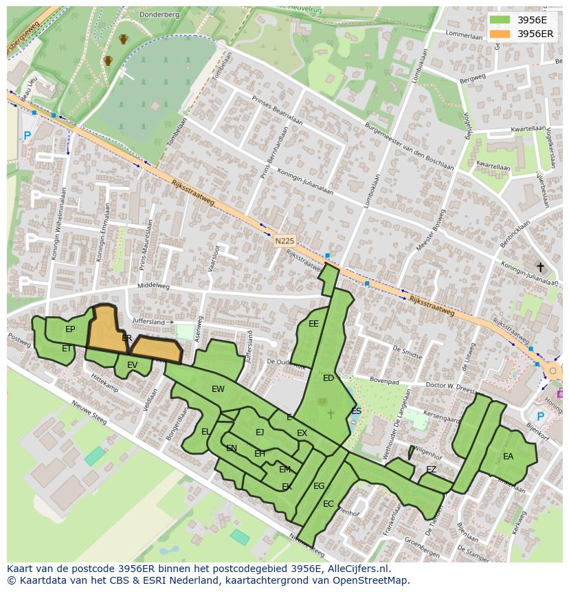 Afbeelding van het postcodegebied 3956 ER op de kaart.