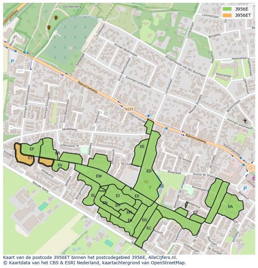 Afbeelding van het postcodegebied 3956 ET op de kaart.