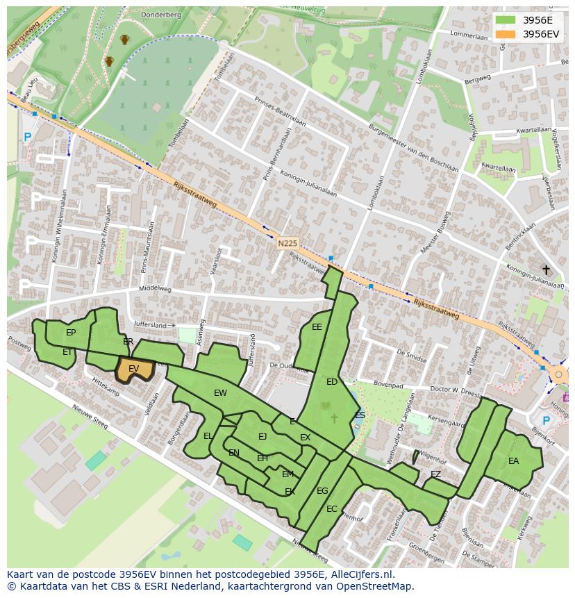 Afbeelding van het postcodegebied 3956 EV op de kaart.