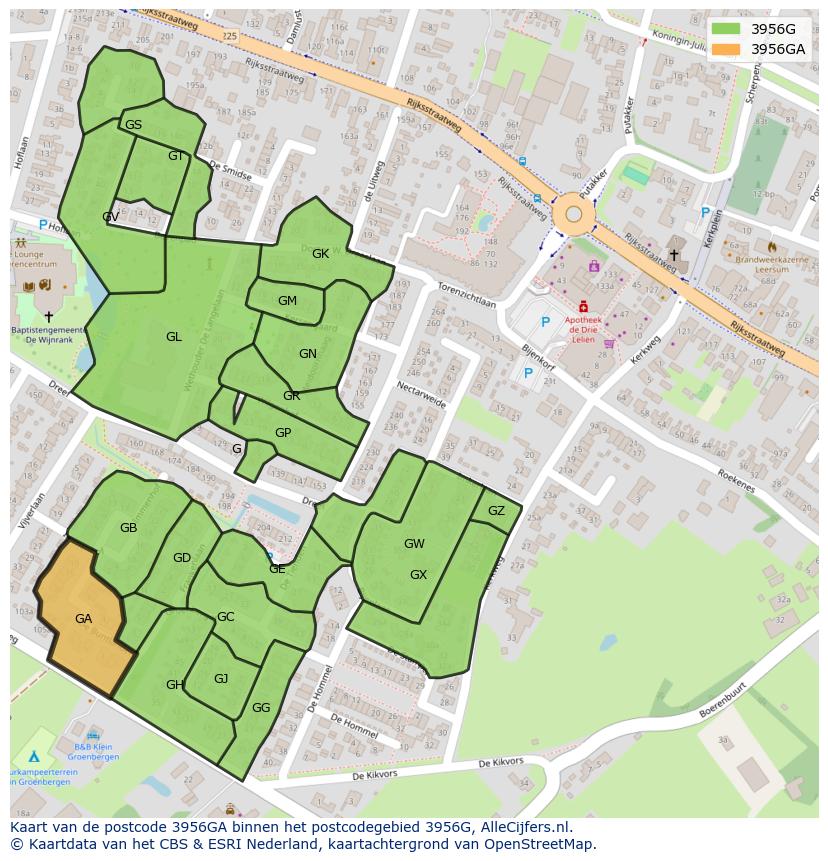 Afbeelding van het postcodegebied 3956 GA op de kaart.