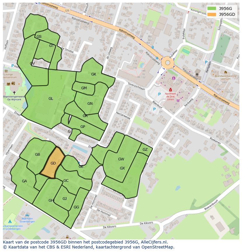 Afbeelding van het postcodegebied 3956 GD op de kaart.