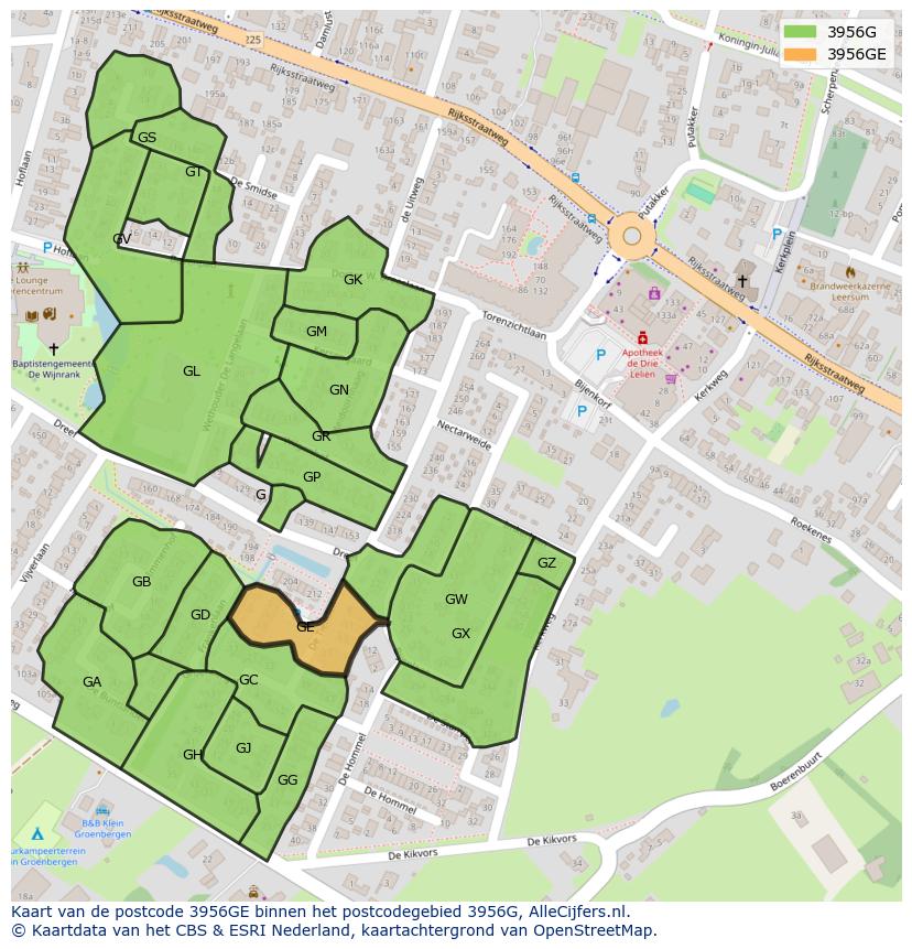 Afbeelding van het postcodegebied 3956 GE op de kaart.